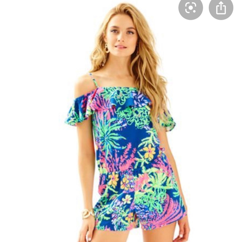 Lilly Pulitzer Klea Romper Indigo All A Glow EUC🌼